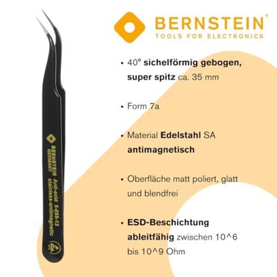 Bernstein Tools for Electronics 5-055-13 SMD-pincet 7a SA-ESD Sikkelspits, super-spits 120 mm