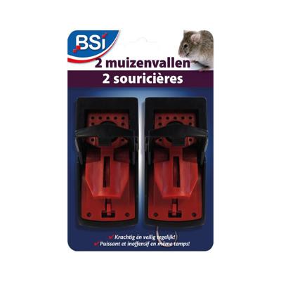 BSI kunststof muizenval 2 stuks zwart/rood