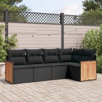 5-delige Loungeset met kussens poly rattan zwart - thumbnail