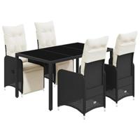 5-delige Bistroset met kussens poly rattan zwart - thumbnail