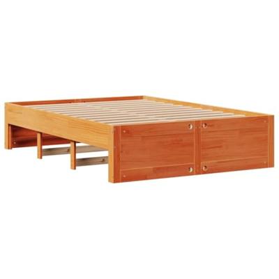 Bed met boekenkast zonder matras grenenhout wasbruin 150x200 cm