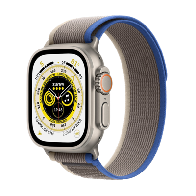 Refurbished Apple Watch Ultra 49mm Trail band Trail Blauw Grijs Licht gebruikt Refurbished Apple Watch Ultra 49mm Trail band Trail Blauw Grijs Licht gebruikt