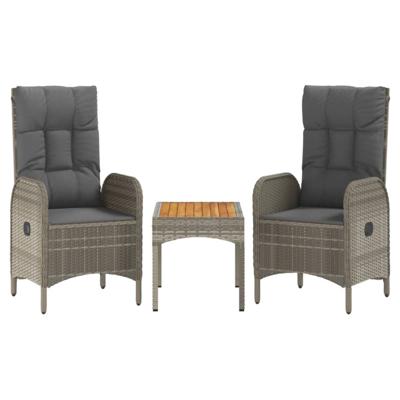 3-delige Loungeset met kussens poly rattan grijs