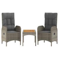 3-delige Loungeset met kussens poly rattan grijs - thumbnail