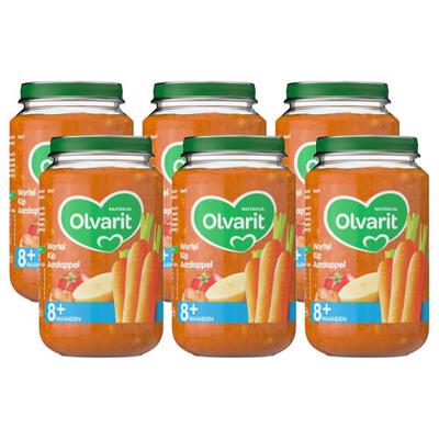 Olvarit Wortel Kip Aardappel - babyhapje voor baby's vanaf 8+ maanden - 6x200 gram babyvoeding in een maaltijdpotje