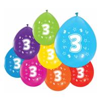 Globos Ballonnen 2-zijdig geprint cijfer 3, 8st. - thumbnail