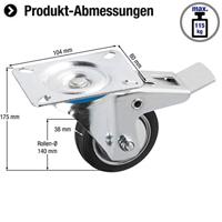 Metafranc Zwenkwiel Rubber 140Mm Vastz. W - WU0800880 - thumbnail