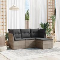 4-delige Loungeset met kussens poly rattan grijs - thumbnail