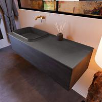 Badkamermeubelset Mondiaz Erin 120 cm met 1 Lade met RIDGE Wastafel Links Dark grey Zonder Kraangaten Greeploos Mat Antracite - thumbnail