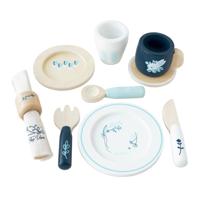 Houten servies Blauw/Wit (10-delig) - thumbnail
