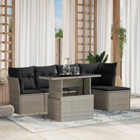 6-delige Loungeset met kussens poly rattan lichtgrijs - thumbnail