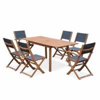 sweeek - Uitschuifbare houten tuintafel, 6 stoelen - thumbnail