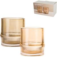 Gusta theelichthouder glas bruin 8 cm set van 2 | 12 stuks - thumbnail