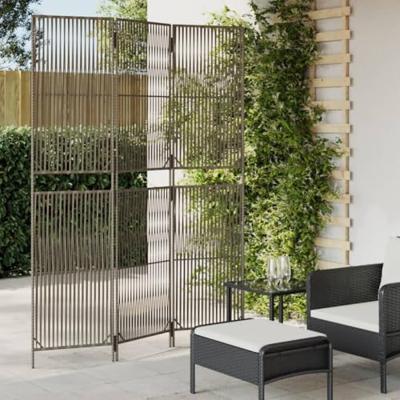 Kamerscherm 3 panelen poly rattan grijs