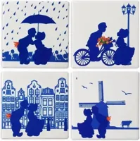 HEINEN - Delfts Blauw - Onderzetters Kussend paar Set/4 - thumbnail