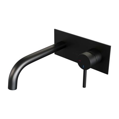 Brauer Black Carving Inbouw Wastafelmengkraan met Gebogen Uitloop en Afdekplaat Model A1 Mat Zwart