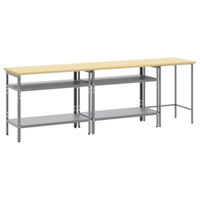 Werkbankset met plank 3 pcs Beige en Grijs Gepoedercoat staal