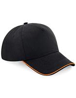 Beechfield CB25c Authentic 5 Panel Cap - Piped Peak - Black/Bright Royal - One Size - thumbnail
