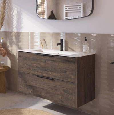 Saqu Lima voorgemonteerd badmeubel met mat zwarte greep incl. matte keramische wastafel 101x46cm kasteel bruin