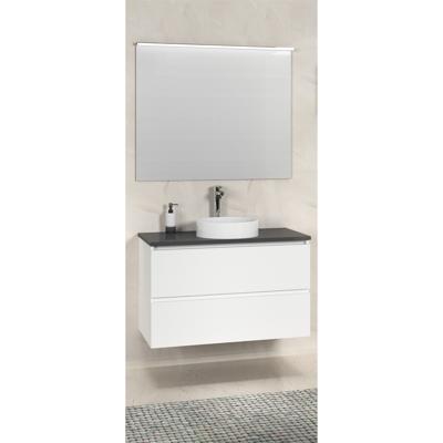 Onderkast Boss & Wessing Badkamermeubel 80 cm Met Zwart Wastafelblad Mat Wit Boss & Wessing