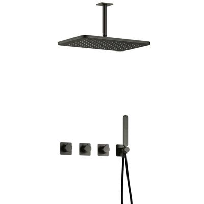 Hotbath Gal - GL106 - Inbouw Regendoucheset - Geborsteld Gunmetal PVD - 2 Stopkranen - Thermostatisch - Plafondbuis 15 cm - Hoofddouche 270x400 mm - Staafhanddouche - met GL106 - V02