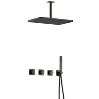 Hotbath Gal - GL106 - Inbouw Regendoucheset - Geborsteld Gunmetal PVD - 2 Stopkranen - Thermostatisch - Plafondbuis 15 cm - Hoofddouche 270x400 mm - Staafhanddouche - met GL106 - V02 - thumbnail