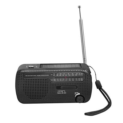LogiLink noodradio met 3 oplaadmogelijkheden: dynamo-handslinger, zonnepaneel en USB, met geïntegreerde zaklamp