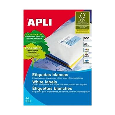 Apli witte etiketten ft 210 x 297 mm (b x h) (A4), 100 stuks, 1 per blad (1281)