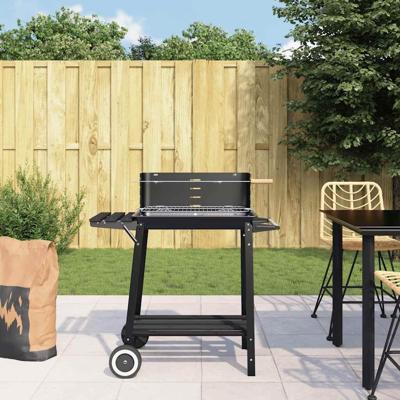 Houtskoolbarbecue met wieltjes staal zwart Houtskoolbarbecue met wieltjes staal zwart