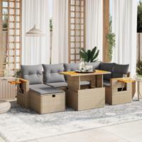 7-delige Loungeset met kussens poly rattan beige - thumbnail