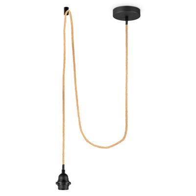 Fabric Hanglamp - 10/10/230 cm - inclusief de zwarte hanger en linnen kabel - Met E27 lamphouder - Voor Lampenkap met doorsnede max.55cm - Voor Slaapkamers en Woonkamers