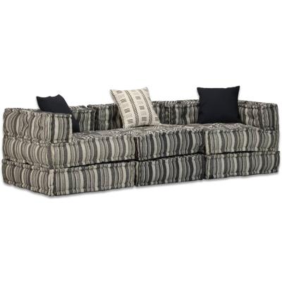 vidaXL Poef driezits modulair stof gestreept grijs