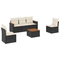 6-delige Loungeset met kussens poly rattan zwart - thumbnail