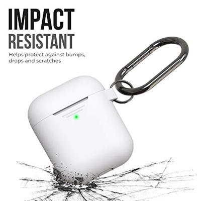 Keybudz Elevate beschermhoes met karabijnhaak voor Apple AirPods Case, etui hoes, hoofdtelefoon oortelefoon accessoires oplaadcase, wit