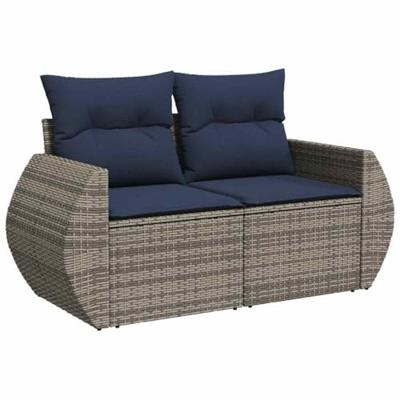 6-delige Loungeset met kussens poly rattan grijs