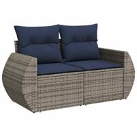 9-delige Loungeset met kussens poly rattan grijs - thumbnail