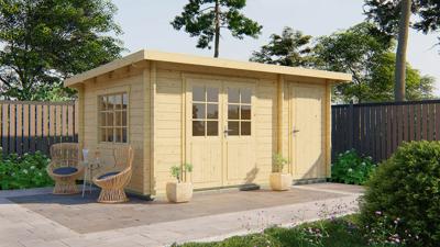 Tuindeco Santander Blokhut 450x300 cm 34 mm vuren blank- Lessenaarsdak- Onbehandeld vurenhout- Tuindeco