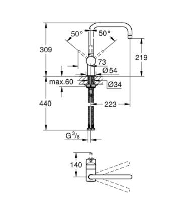 Keukenmengkraan GROHE Minta U-Uitloop Hard Graphite Geborsteld Keukenmengkraan GROHE Minta U-Uitloop Hard Graphite Geborsteld