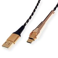 ROLINE GOLD USB 2.0 synchronisatie- en oplaadkabel, USB-A/USB-C, met steun, 1 m - thumbnail