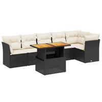 7-delige Loungeset met kussens poly rattan zwart - thumbnail