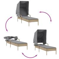 Ligbedden 2 st met luifels en tafel poly rattan beige - thumbnail