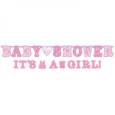 Letterslinger Baby Shower/Its a Girl roze set van 2 | 24 stuks