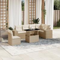 7-delige Loungeset met kussens poly rattan beige - thumbnail