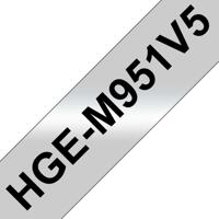 Brother HGe-M951V5 Labeltape Set van 5 stuks Tapekleur: Zilver (mat) Tekstkleur: Zwart 24 mm 8 m - thumbnail