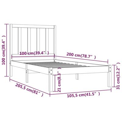 Bedframe massief grenenhout wit 100x200 cm