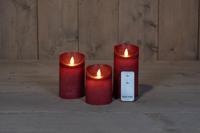 Anna&apos;s Collection LED kaars flame effect rustiek set 7.5 cm bordeaux 3 stuks - thumbnail