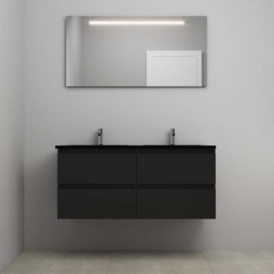 On-Line Badkamermeubelset - 120 cm - Voorgemonteerd - Ladestructuur - Acryl Wastafel - 2 Kraangaten - Spiegel met LED-Verlichting - Mat Zwart