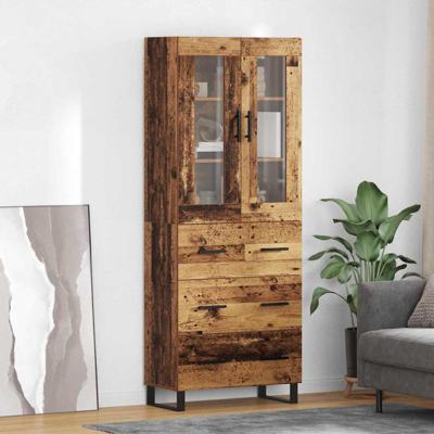 Hoge kast met lade 2 pcs Oud Hout Geengineerd Hout en Glas