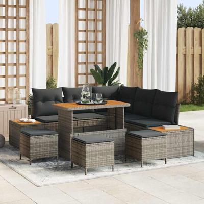 Tuinbankenset 9 pcs Grijs poly rattan