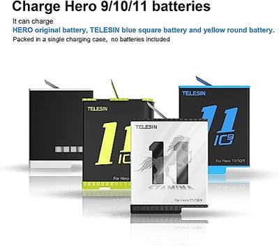 Telesin pocket oplaadbox voor GoPro 9/10/11/12 accu's met ruimte voor SD-kaarten
